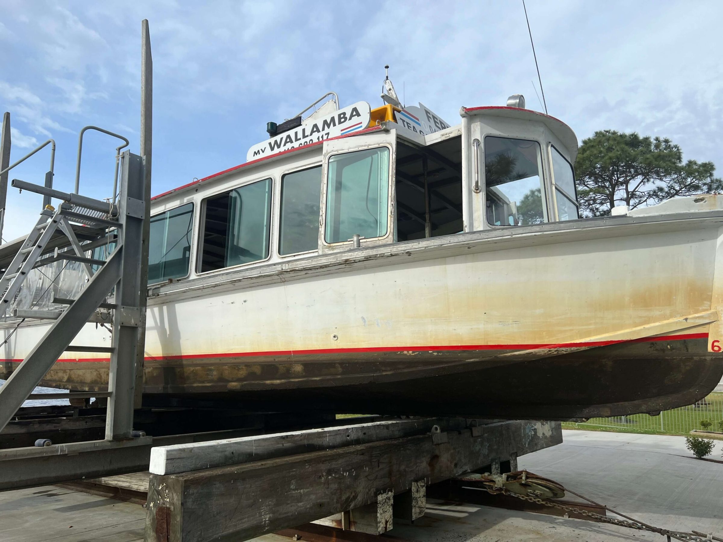 a boat parked on the side of a building